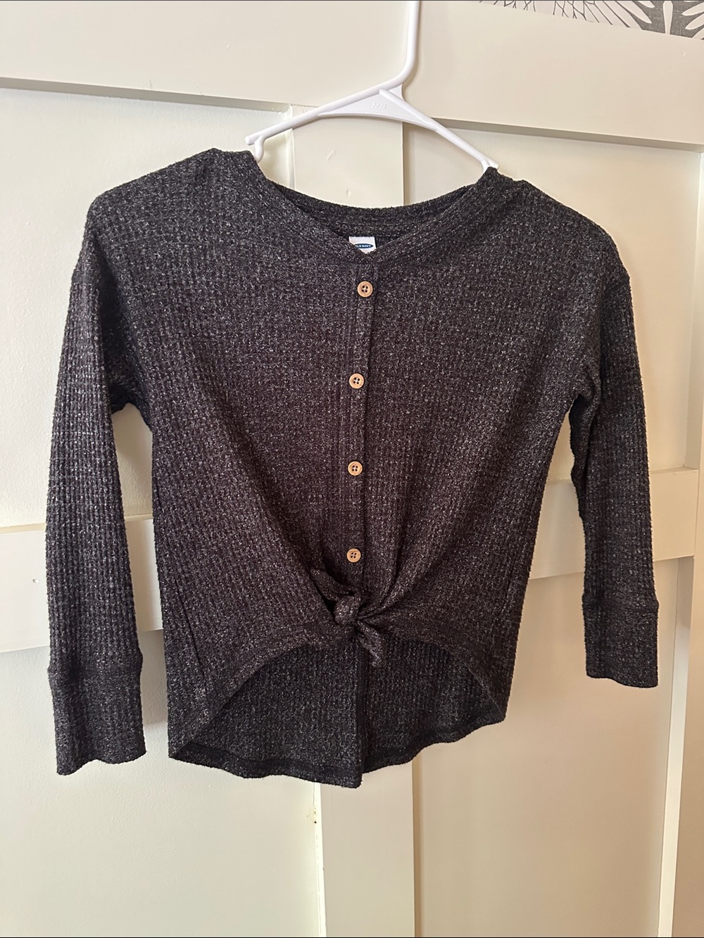 Old Navy Gray Ribbed Button-Front Knot Sweater